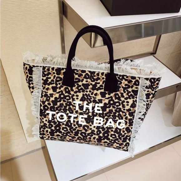 Leopard Print Tote Bag with Fringe - Picture 8 of 10